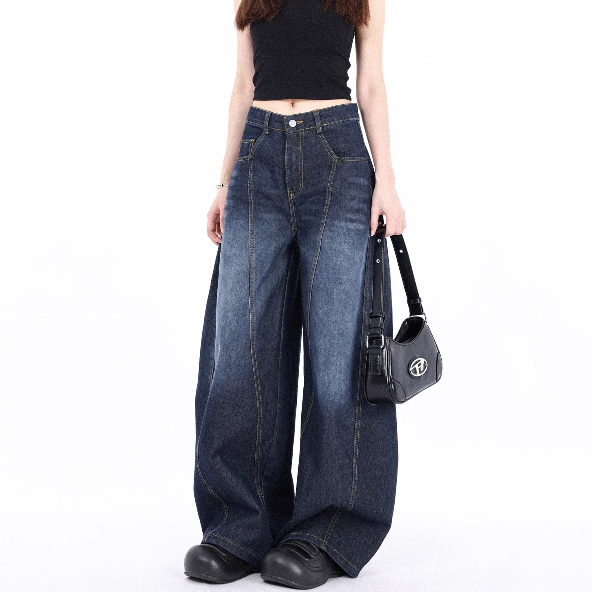 レディースワイドパンツ ウエストすっきりゆったりデニムパンツ