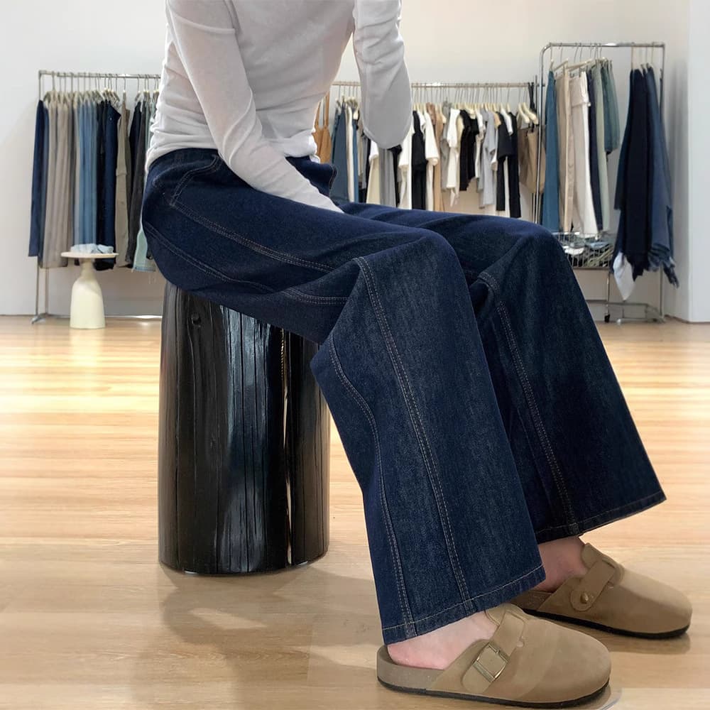 レディースワイドパンツ ゆったりワイドストレートデニムパンツ
