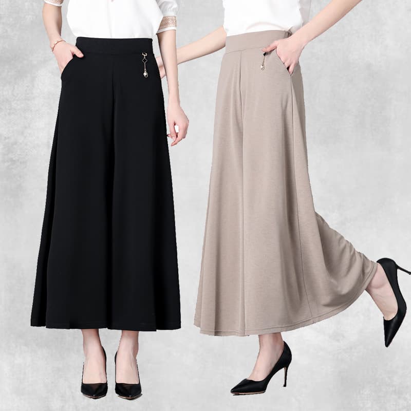 レディースワイドパンツ なめらかドレープ フレアパンツ
