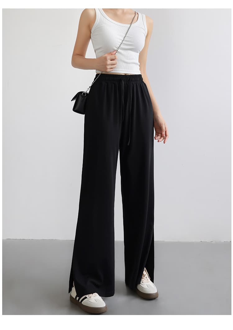 レディースワイドパンツ スリット入りゆったりワイドパンツ