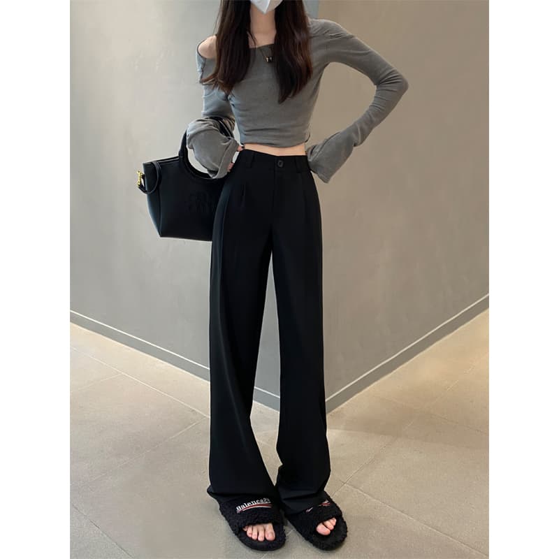 レディースワイドパンツ 洗練たっぷりタックワイドパンツ