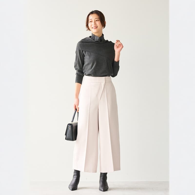 レディースワイドパンツ フロントタックワイドパンツ プレミアム
