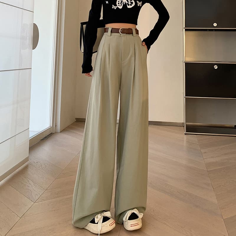 レディースワイドパンツ ハイウエストゆったりドレープチノパンツ