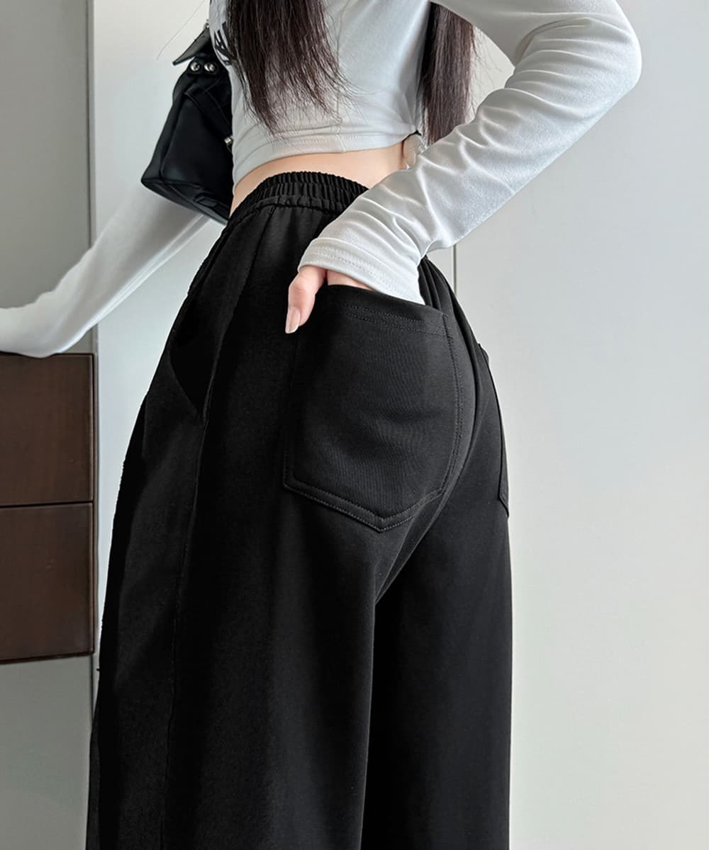 レディースワイドパンツ フロントラインデザイン スウェットワイドパンツ