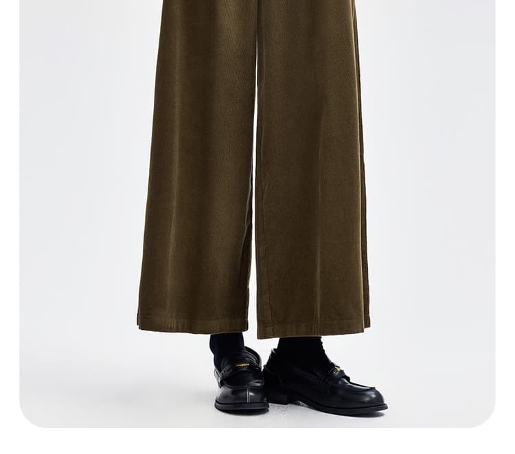 レディースワイドパンツ ゆったりコーデュロイスカンツ