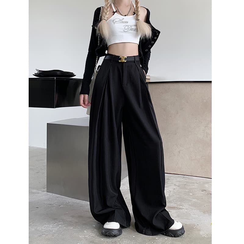 レディースワイドパンツ ドレープタック入り ボリュームパンツ