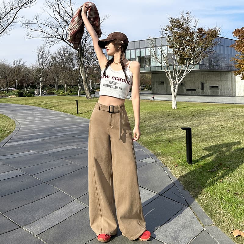 レディースワイドパンツ ハイウエストワイドチノパンツ