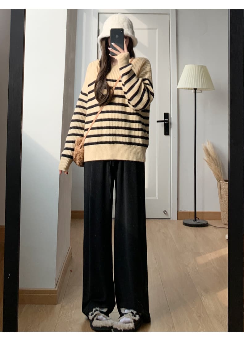 レディースワイドパンツ ぽかぽか起毛ゆったりパンツ