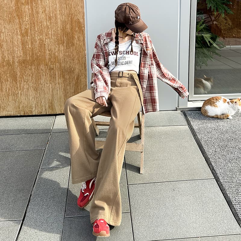レディースワイドパンツ ハイウエストワイドチノパンツ