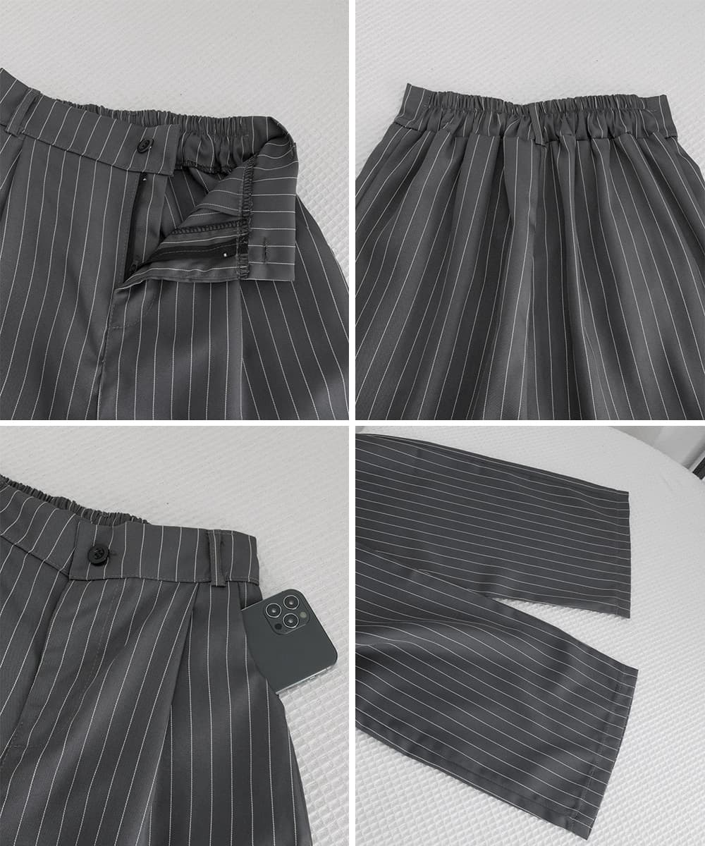 レディースワイドパンツ ストライプワイドパンツ春夏秋ロング美脚レディース