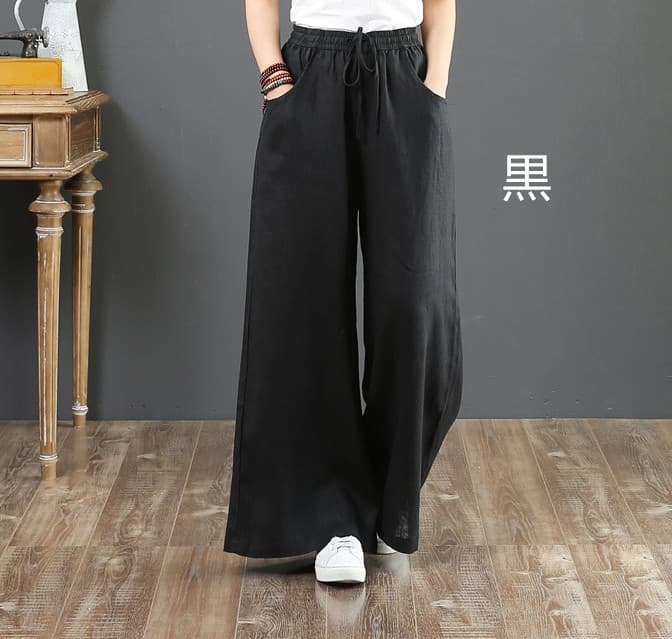 レディースワイドパンツ 綿麻混 ゆとりシルエット リネンワイドパンツ 全８色