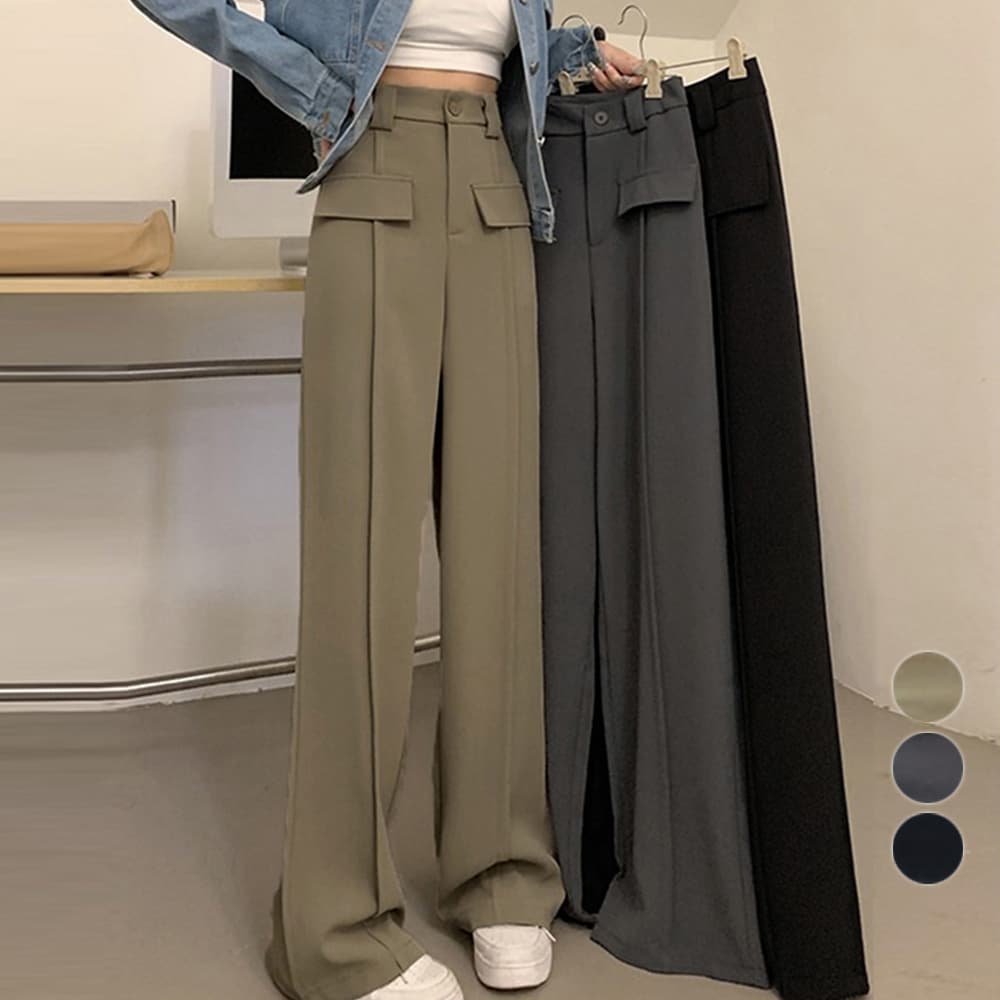 レディースワイドパンツ ハイウエストタックワイドパンツ 美脚スラックス