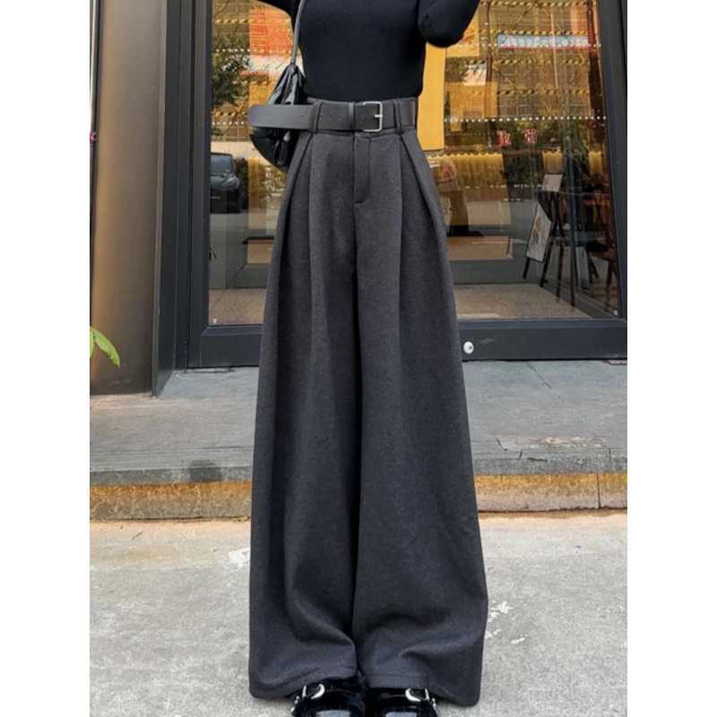 レディースワイドパンツ タックデザイン ウエストベルト ワイドパンツ