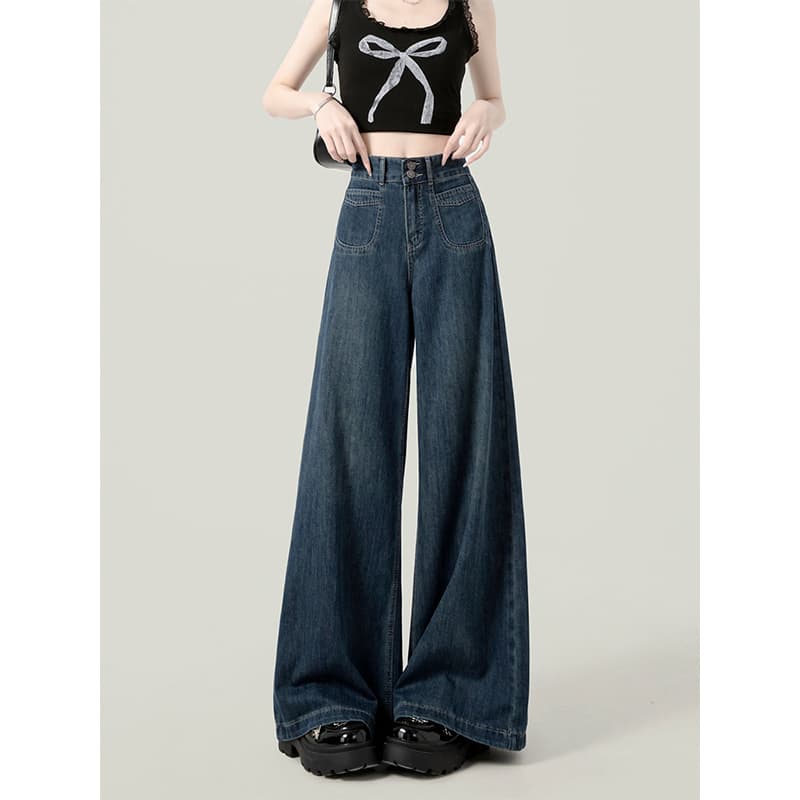 レディースワイドパンツ ゆったり美脚ワイドデニムパンツ