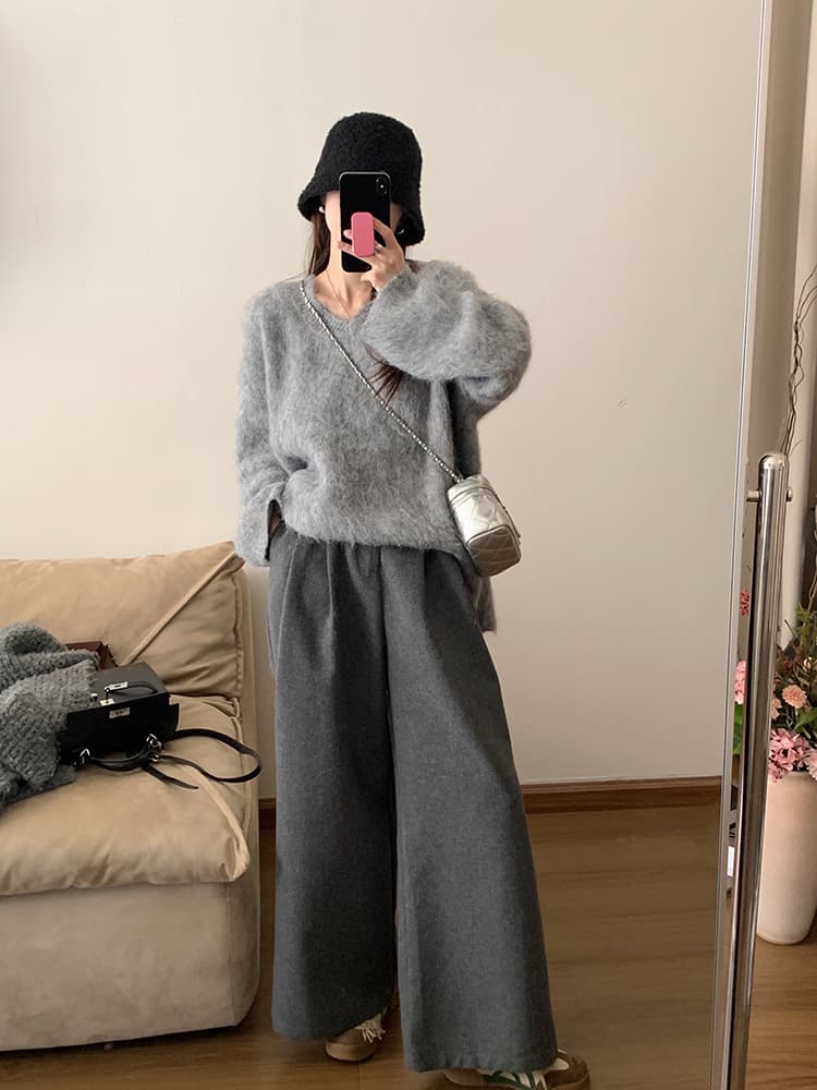 レディースワイドパンツ 贅沢タックロングワイドパンツ