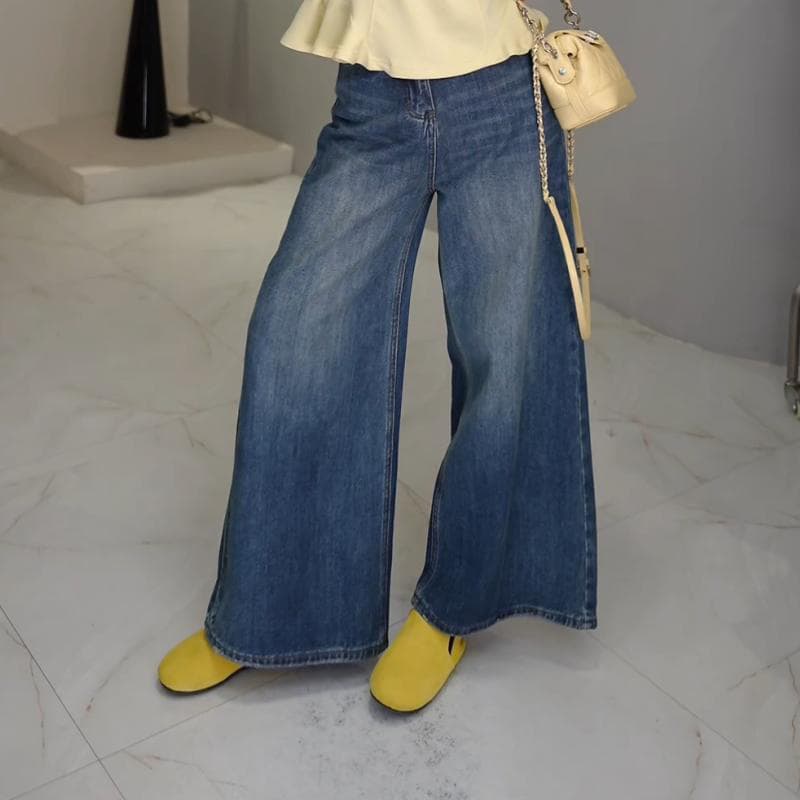 レディースワイドパンツ ゆったりロングワイドデニムパンツ