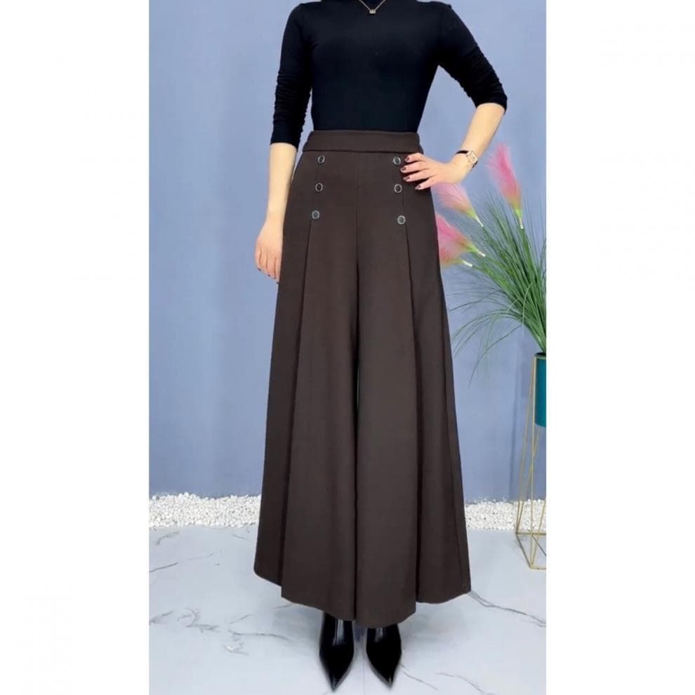 レディースワイドパンツ プリーツ フレア ワイドパンツ