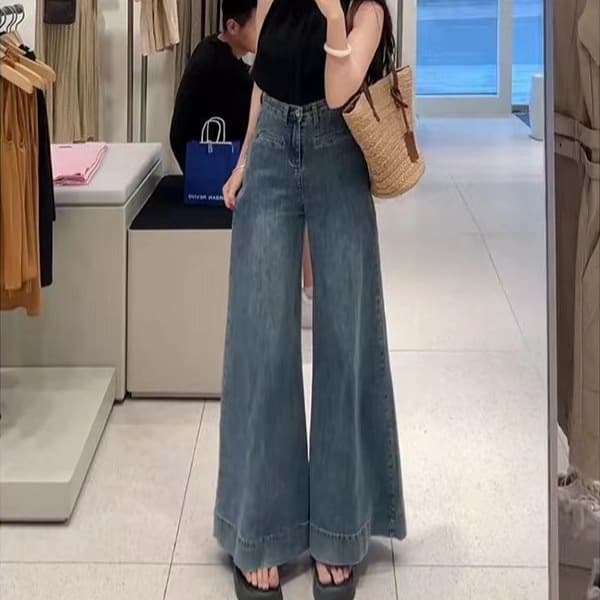 レディースワイドパンツ ゆったりシルエット極上デニムパンツ
