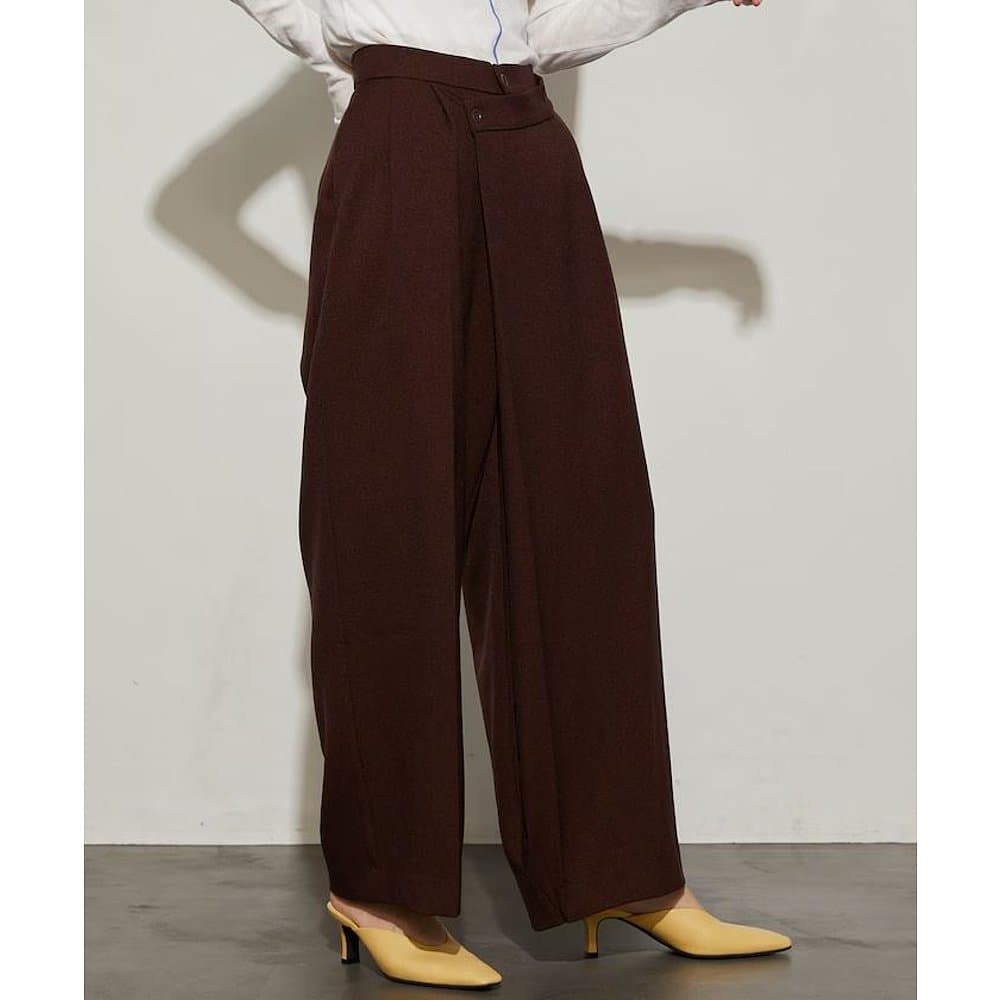 レディースワイドパンツ すっきりシルエットワイドチノパンツ