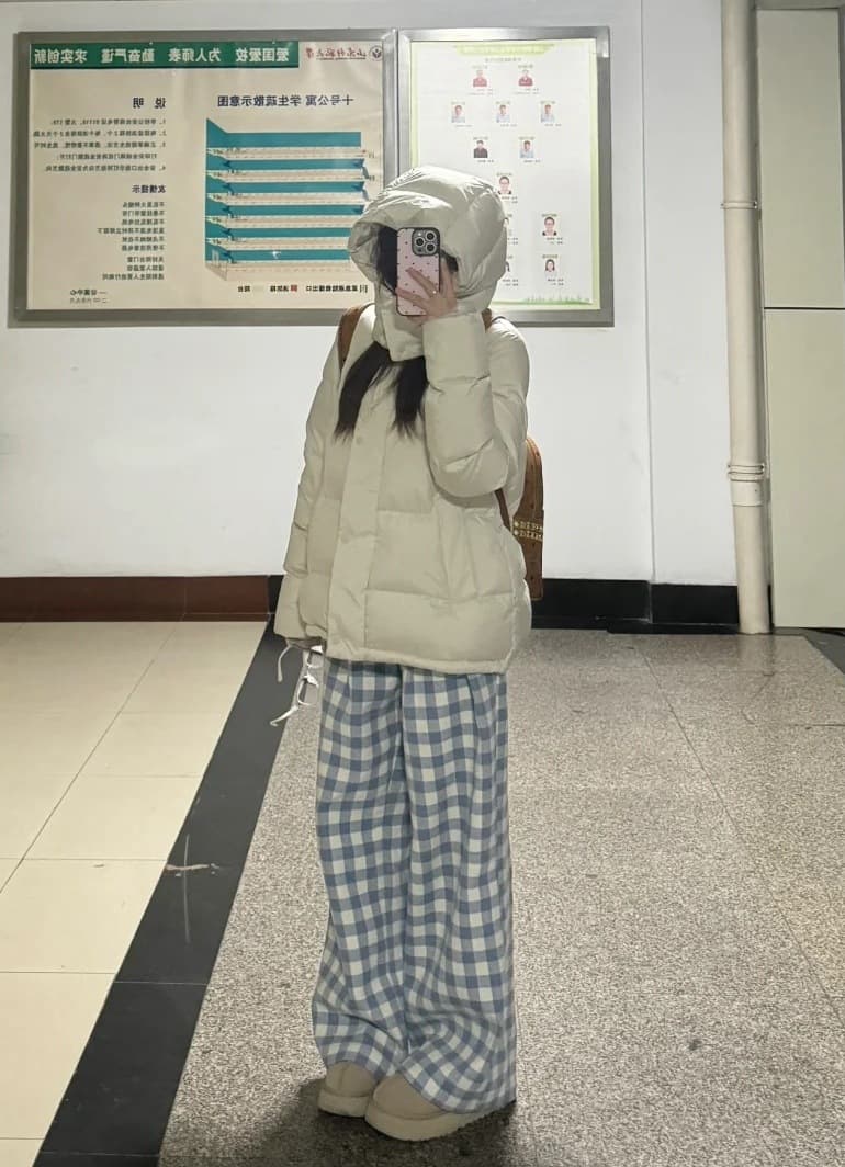 レディースワイドパンツ ゆったりチェックワイドパンツ