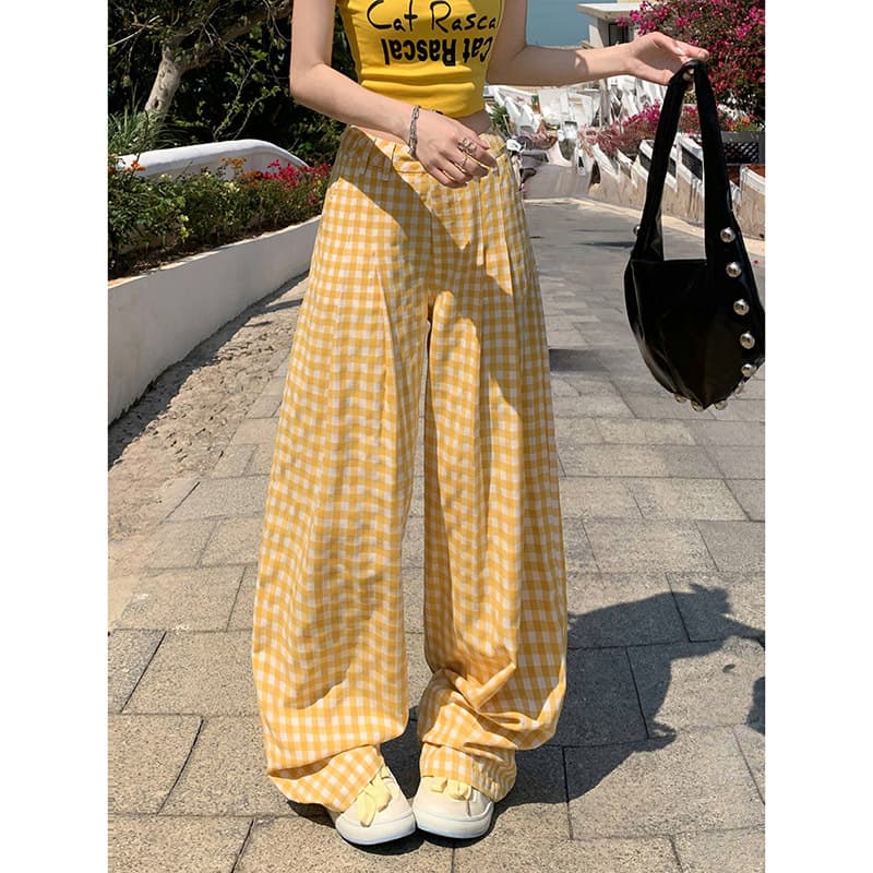 レディースワイドパンツ ふんわり格子柄ワイドパンツ