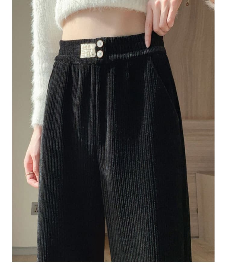 レディースワイドパンツ 温かベロア調コーデュロイワイドパンツ