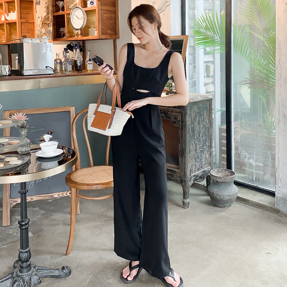レディースワイドパンツ タンクトップ風サロペット ワイドパンツ 大人カジュアル アザーズ