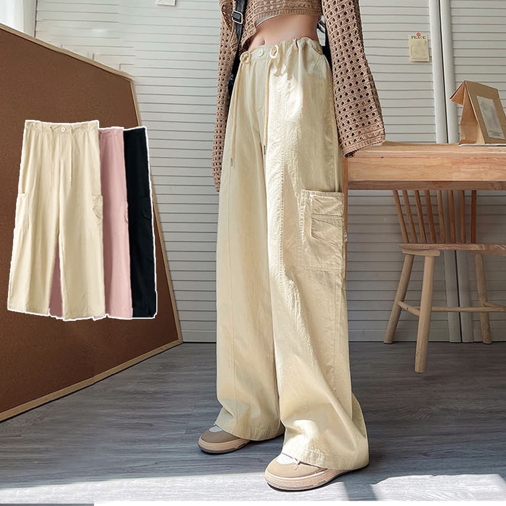 レディースワイドパンツ ハイウエスト チノワイドパンツ カーゴポケット