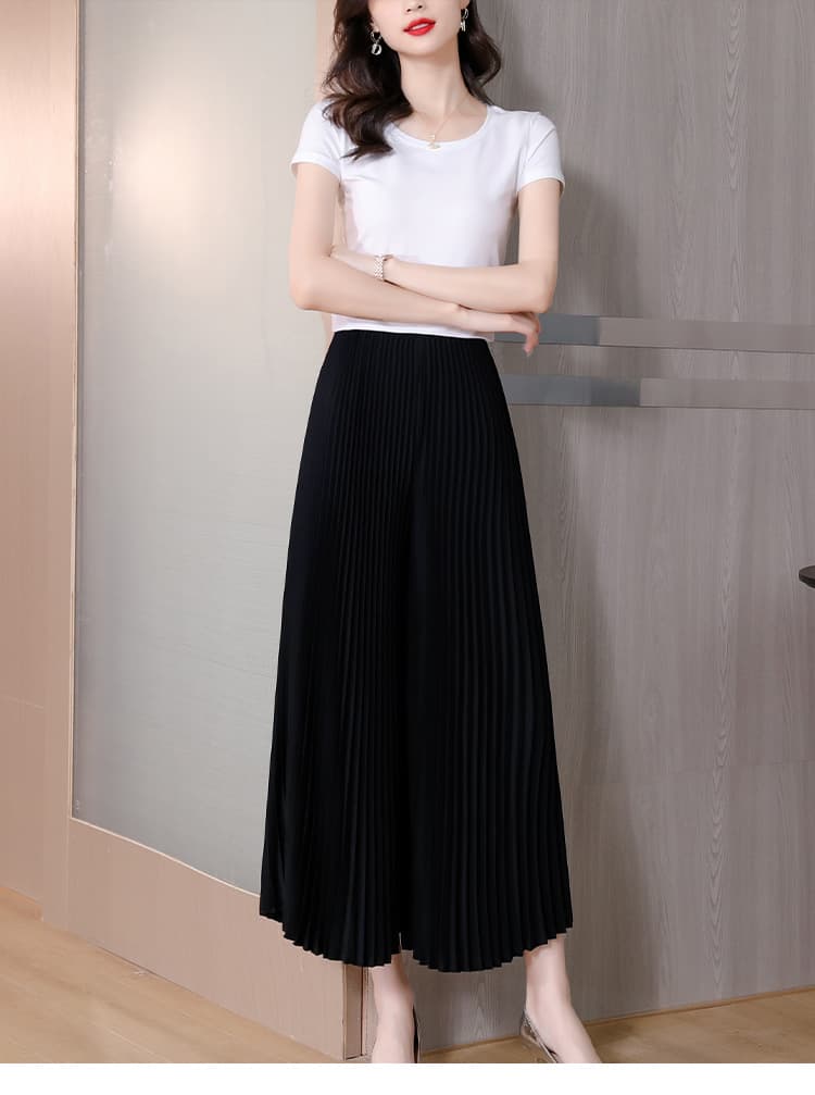 レディースワイドパンツ プリーツ ドレープ ワイドパンツ