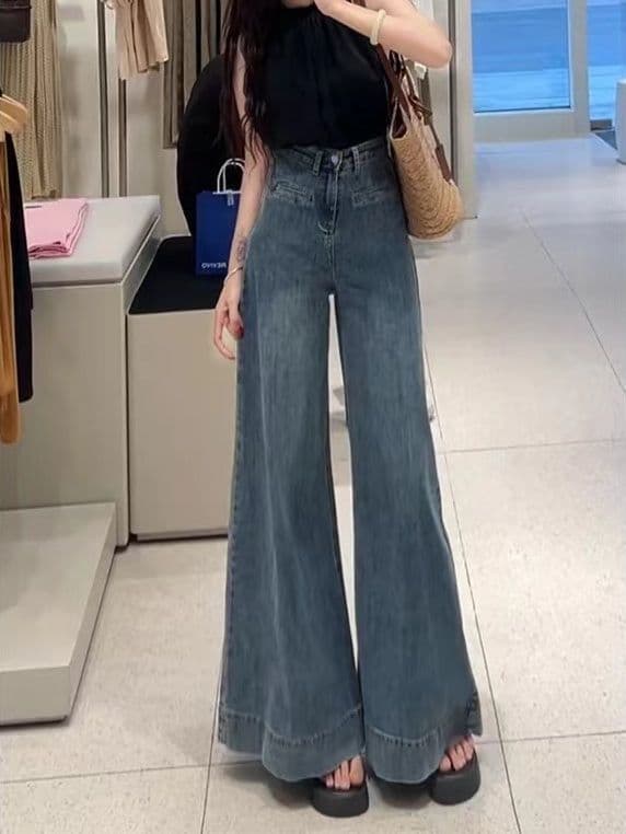 レディースワイドパンツ ゆったりシルエット極上デニムパンツ