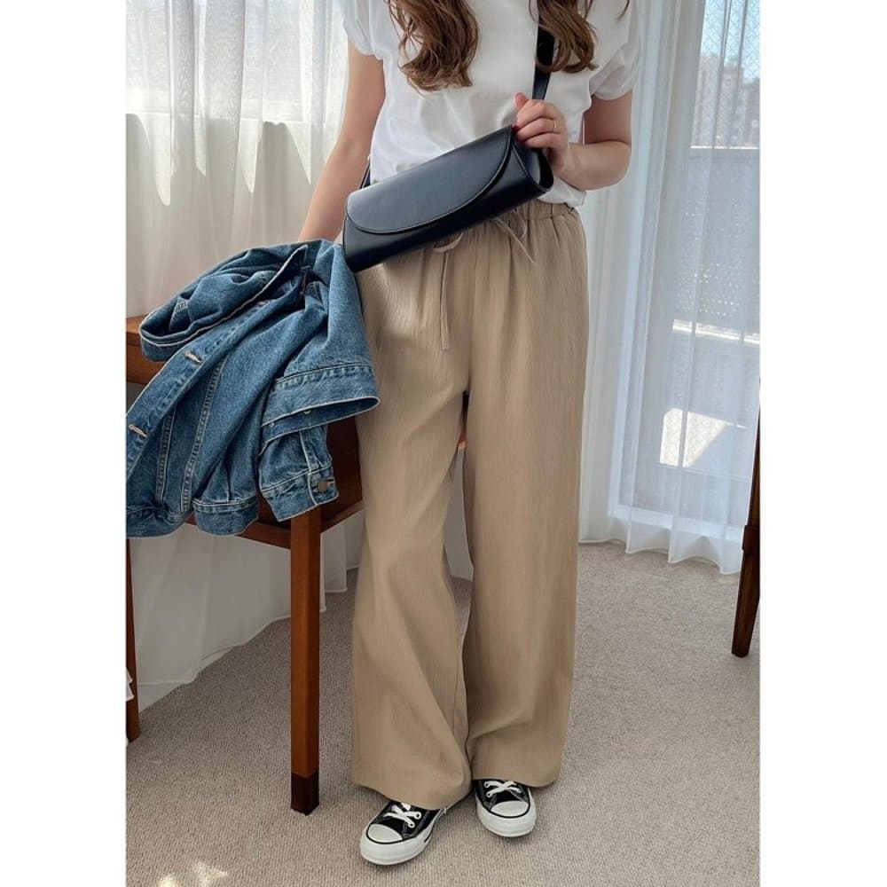 レディースワイドパンツ リボン付きワイドパンツ
