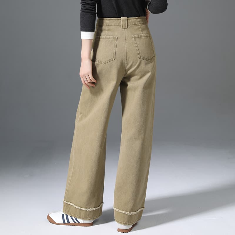 レディースワイドパンツ フリンジ裾デザインワイドパンツ