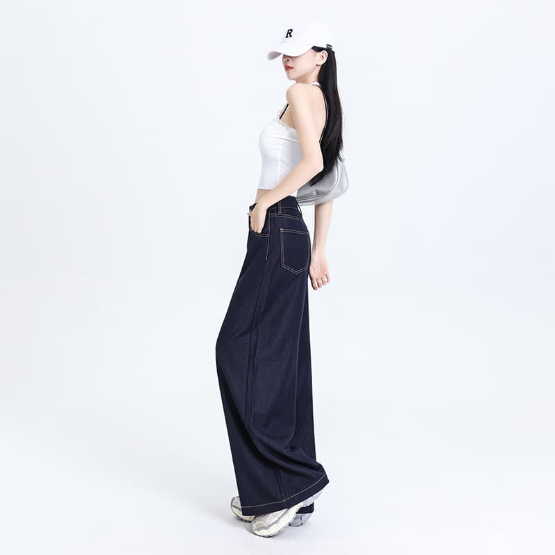 レディースワイドパンツ ハイウエスト ゆったりデニムパンツ