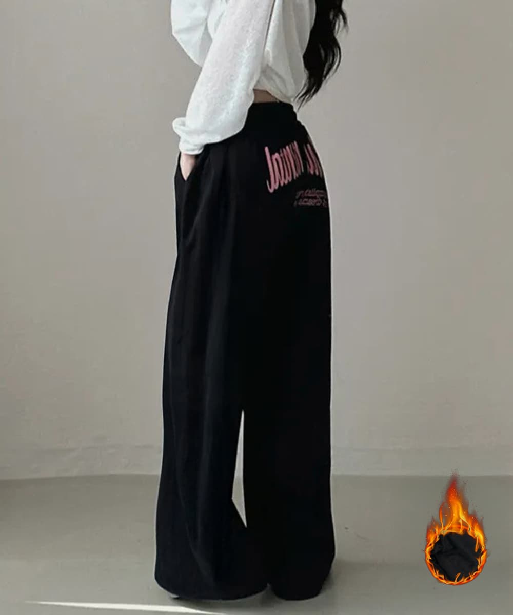 レディースワイドパンツ 文字印刷スウェットワイドパンツ韓国風