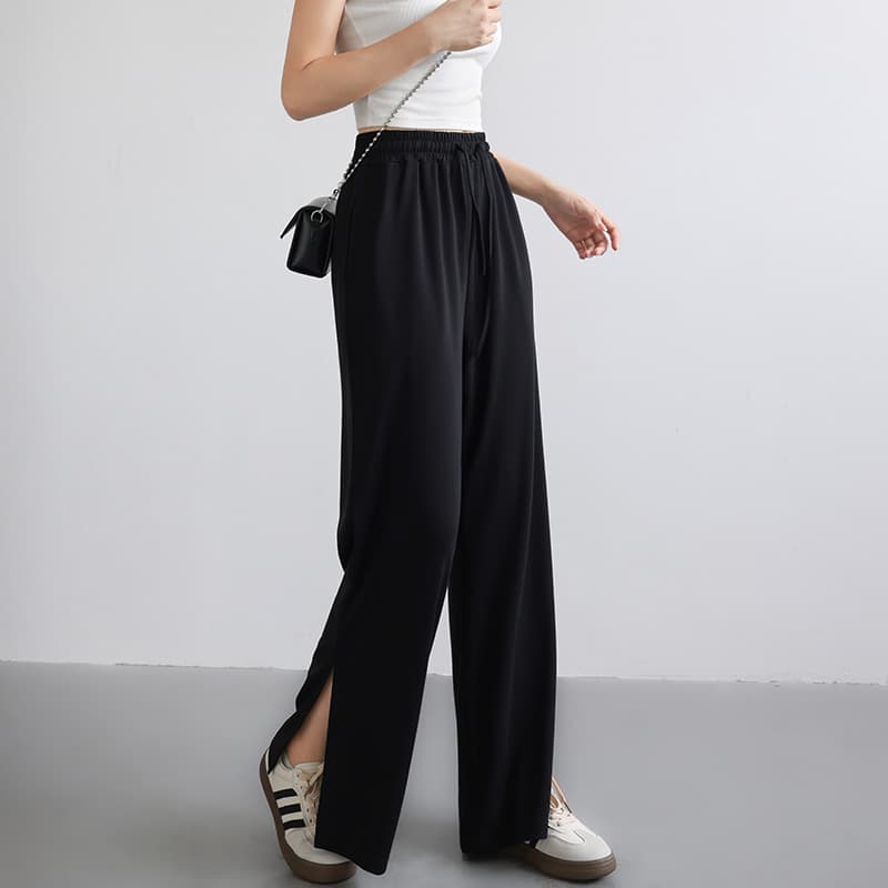 レディースワイドパンツ スリット入りゆったりワイドパンツ