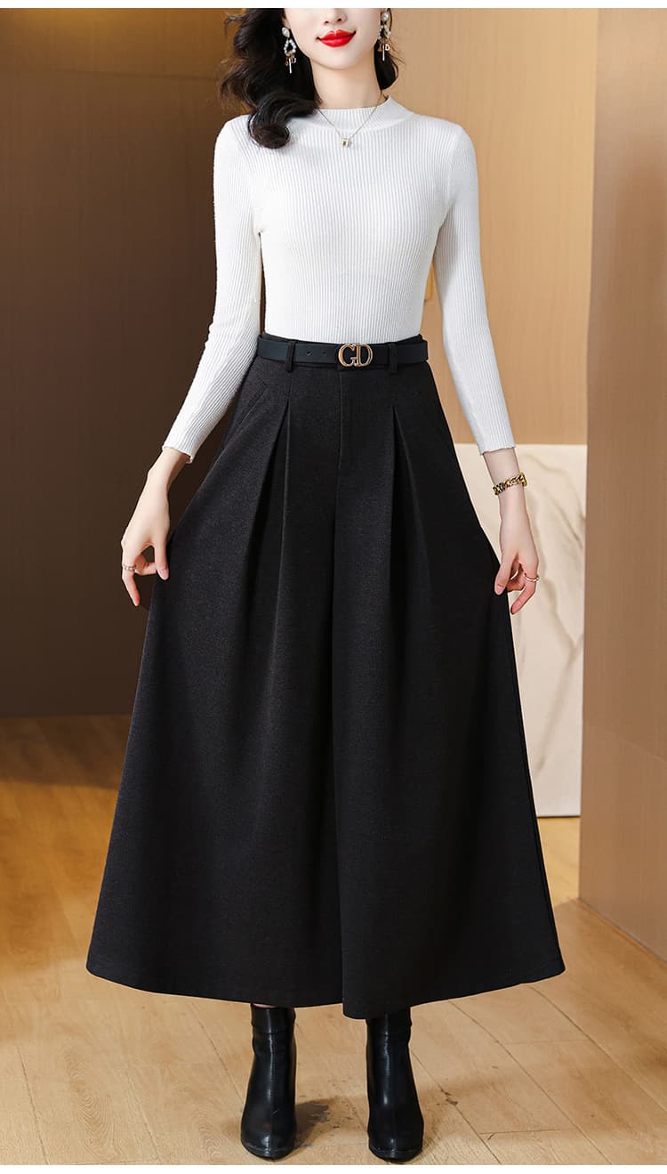 レディースワイドパンツ プリーツロングパンツ フレア仕立て
