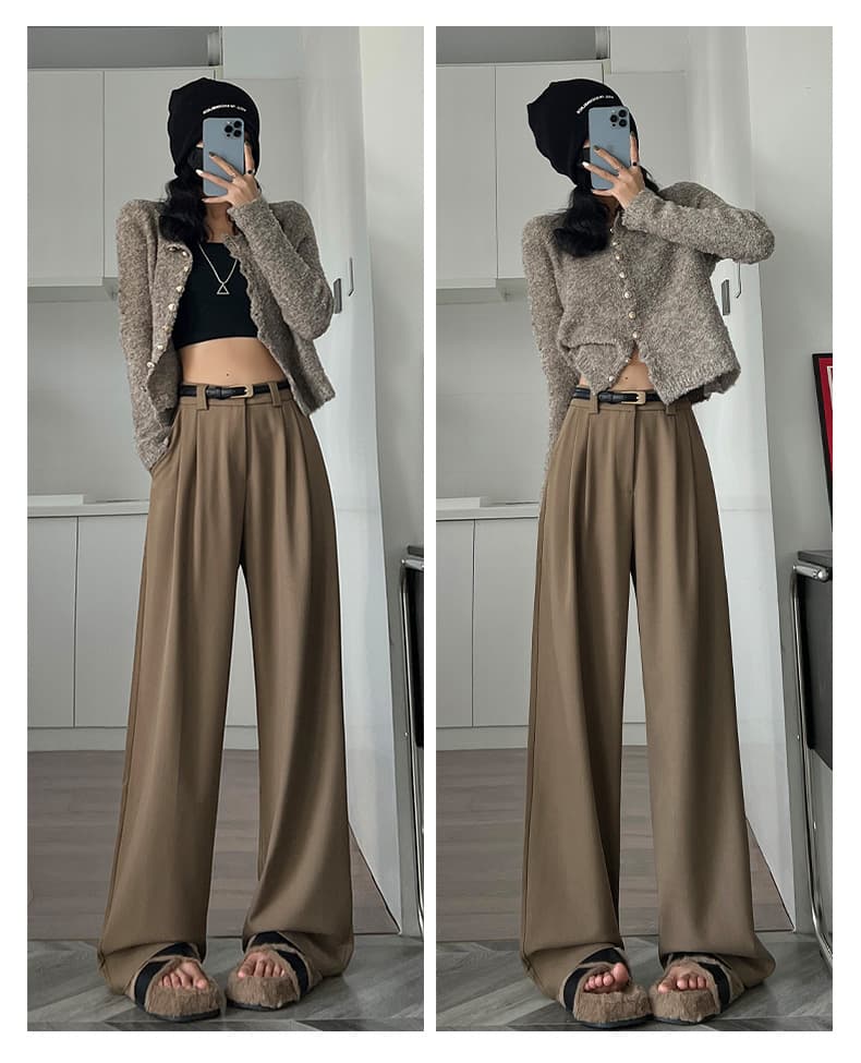 レディースワイドパンツ ドレープ感際立つ上質プリーツワイドパンツ