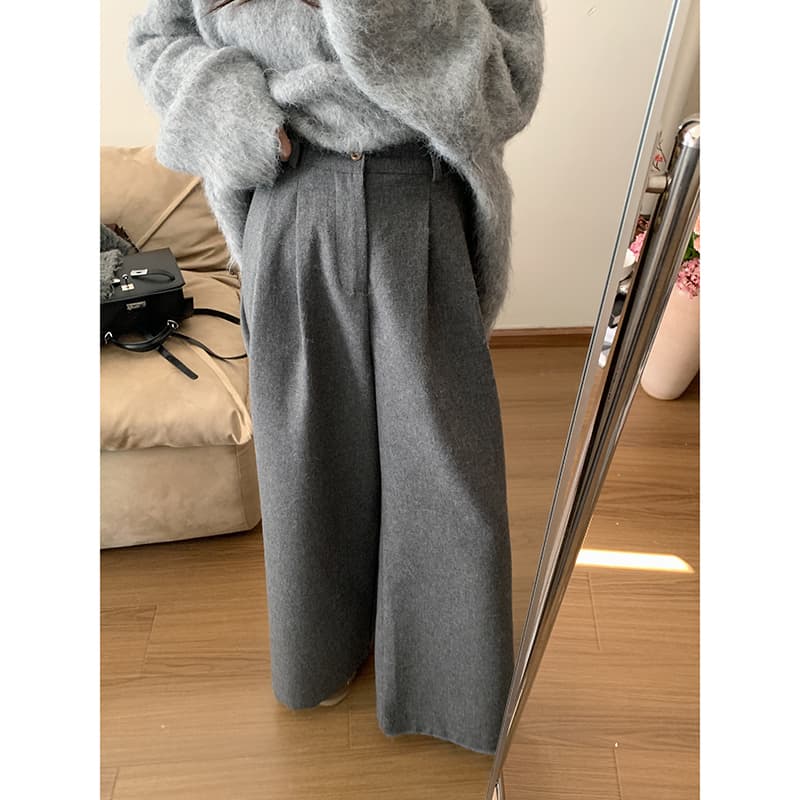レディースワイドパンツ 贅沢タックロングワイドパンツ