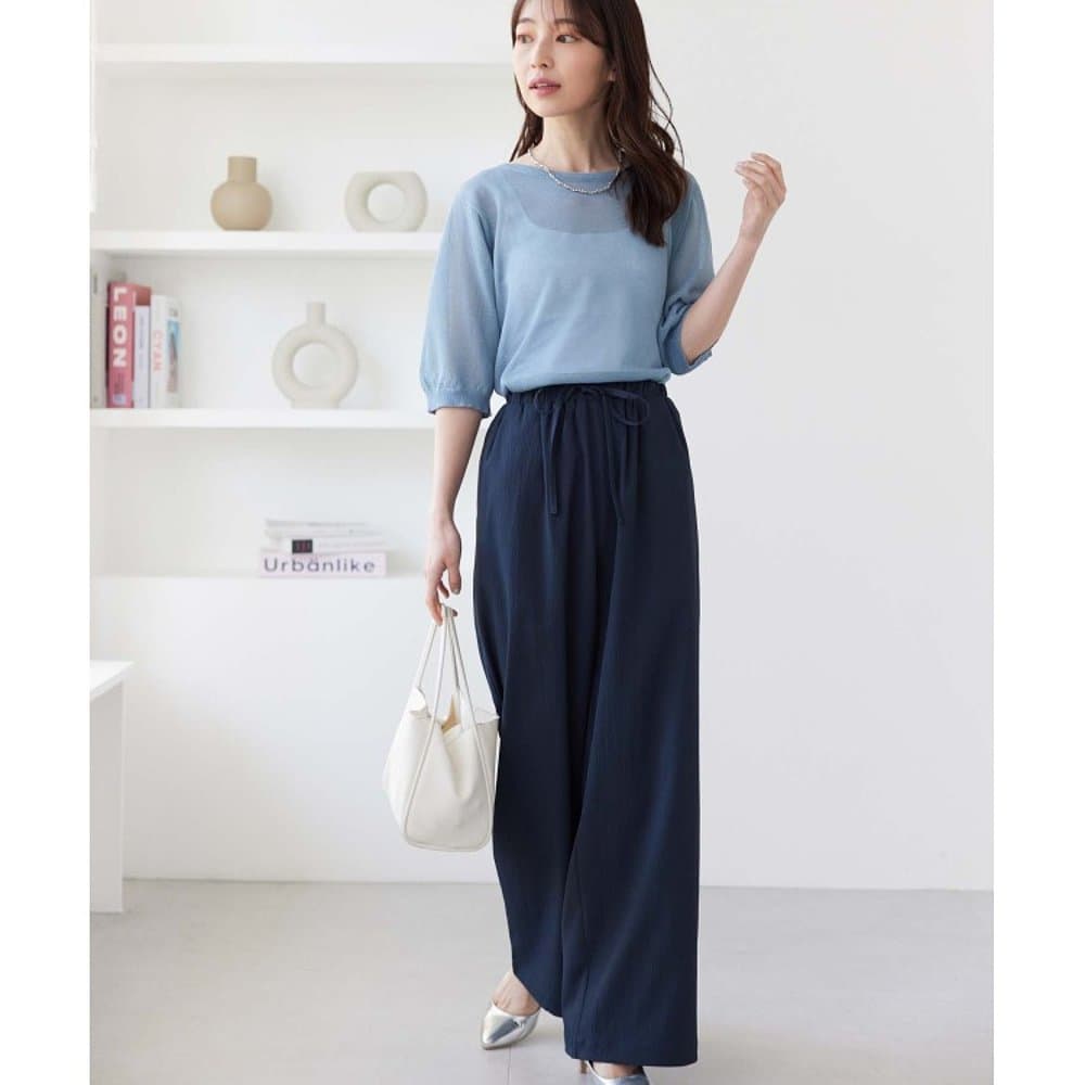 レディースワイドパンツ リボン付きワイドパンツ