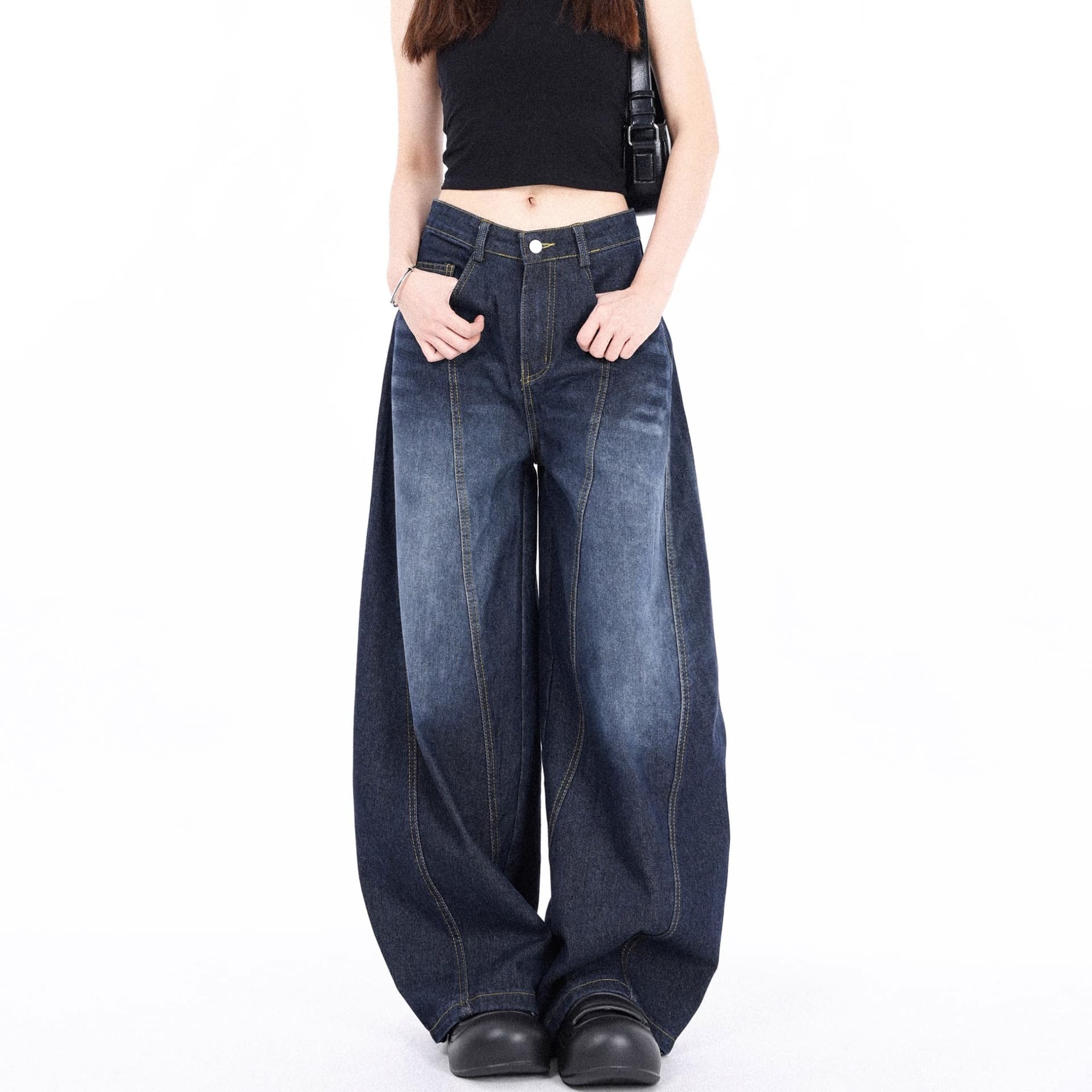 レディースワイドパンツ ウエストすっきりゆったりデニムパンツ
