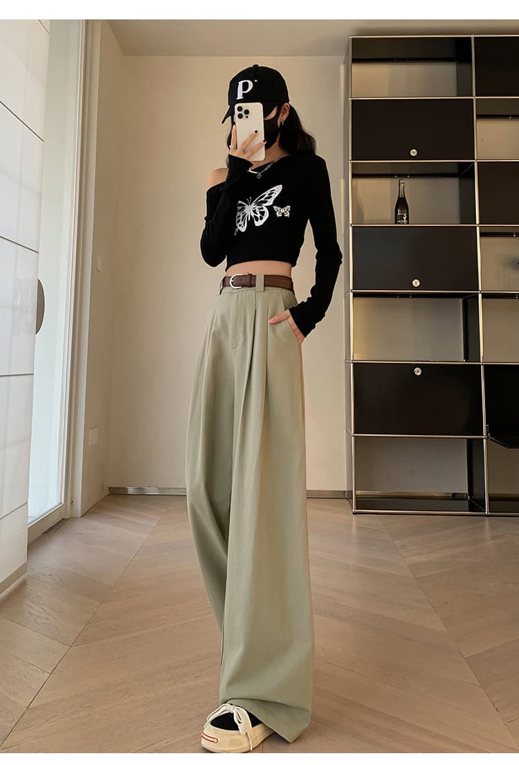 レディースワイドパンツ ハイウエストゆったりドレープチノパンツ