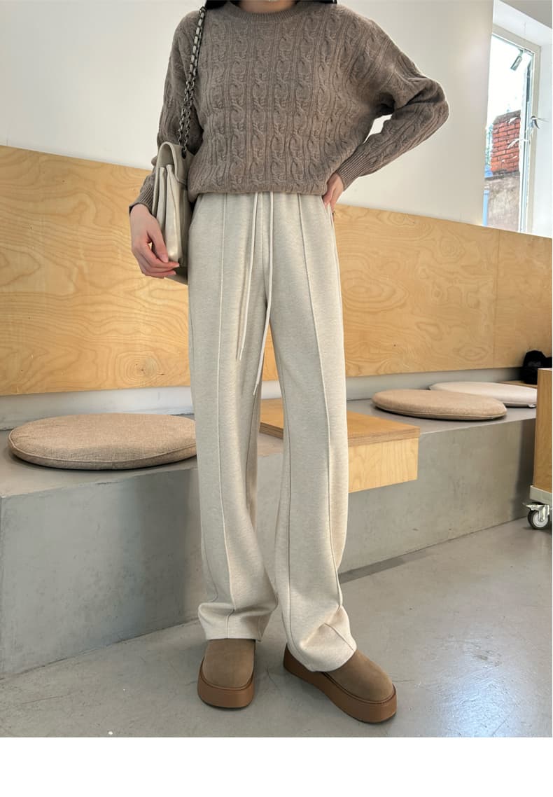 レディースワイドパンツ あったか楽ちんストレート裏起毛パンツ