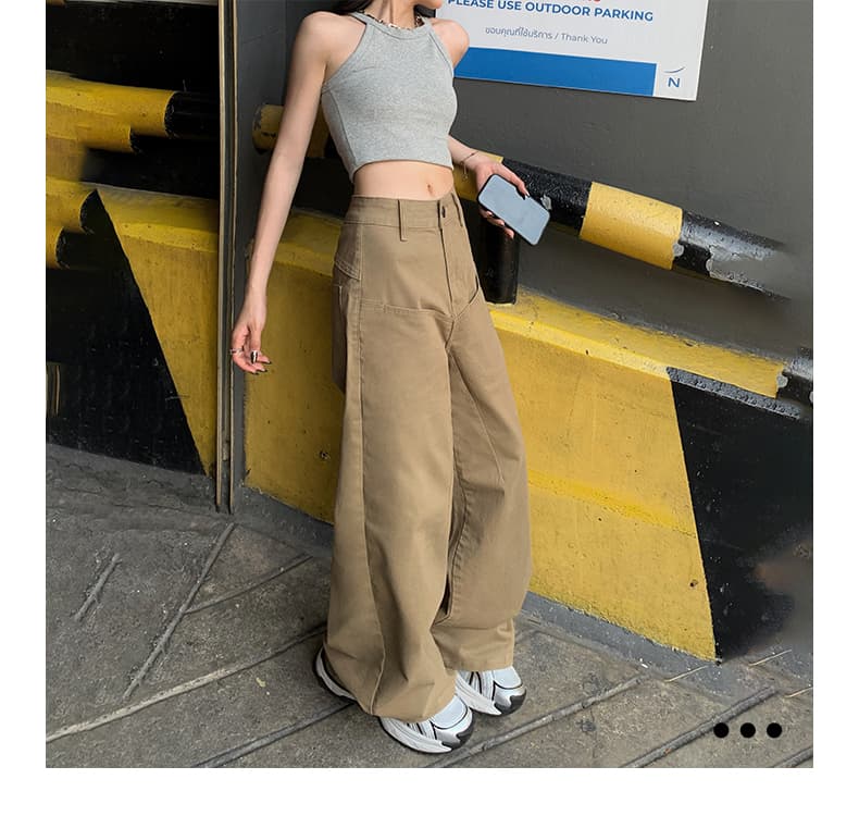 レディースワイドパンツ ハイウエストストレートワイドチノパンツ