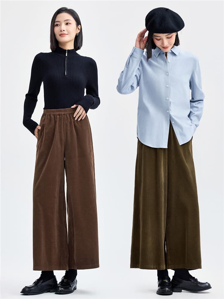 レディースワイドパンツ ゆったりコーデュロイスカンツ