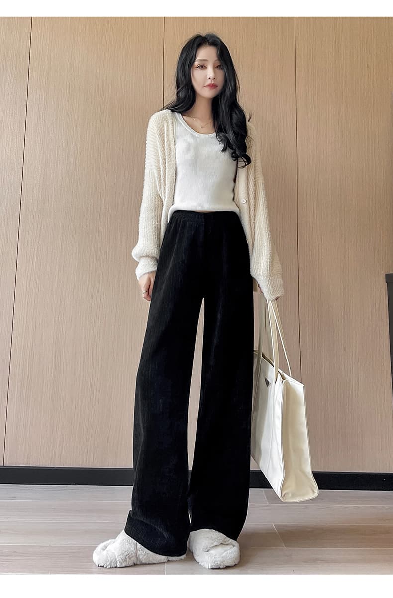 レディースワイドパンツ あったか起毛コーデュロイワイドパンツ