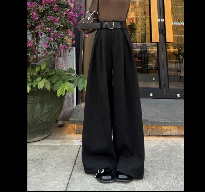 レディースワイドパンツ タックデザイン ウエストベルト ワイドパンツ