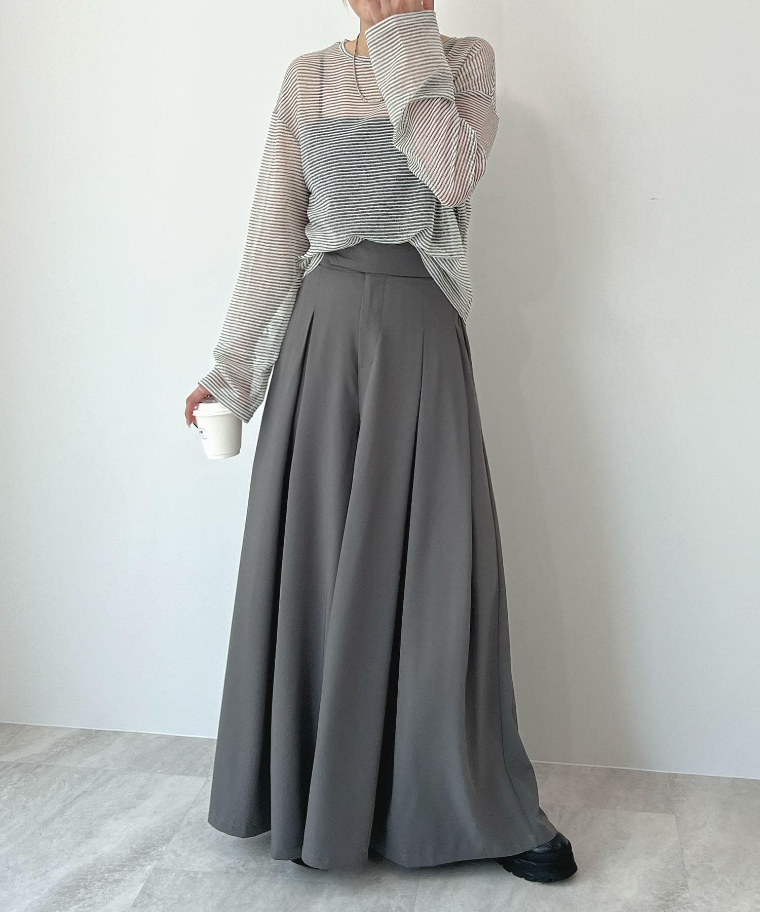 レディースワイドパンツ ドレープ美人なプリーツスカーチョ