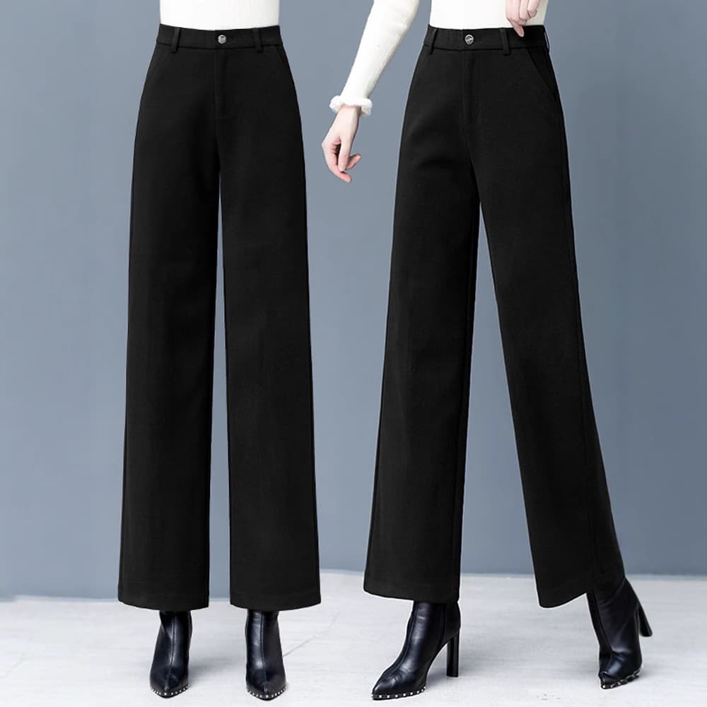 レディースワイドパンツ 上質ヘリンボーン柄ストレートワイドパンツ