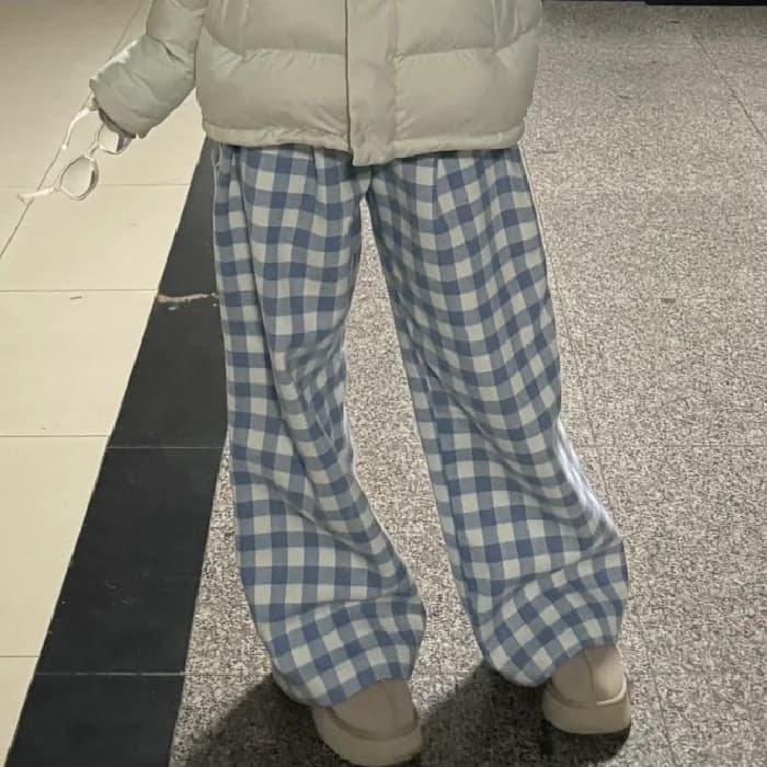レディースワイドパンツ ゆったりチェックワイドパンツ