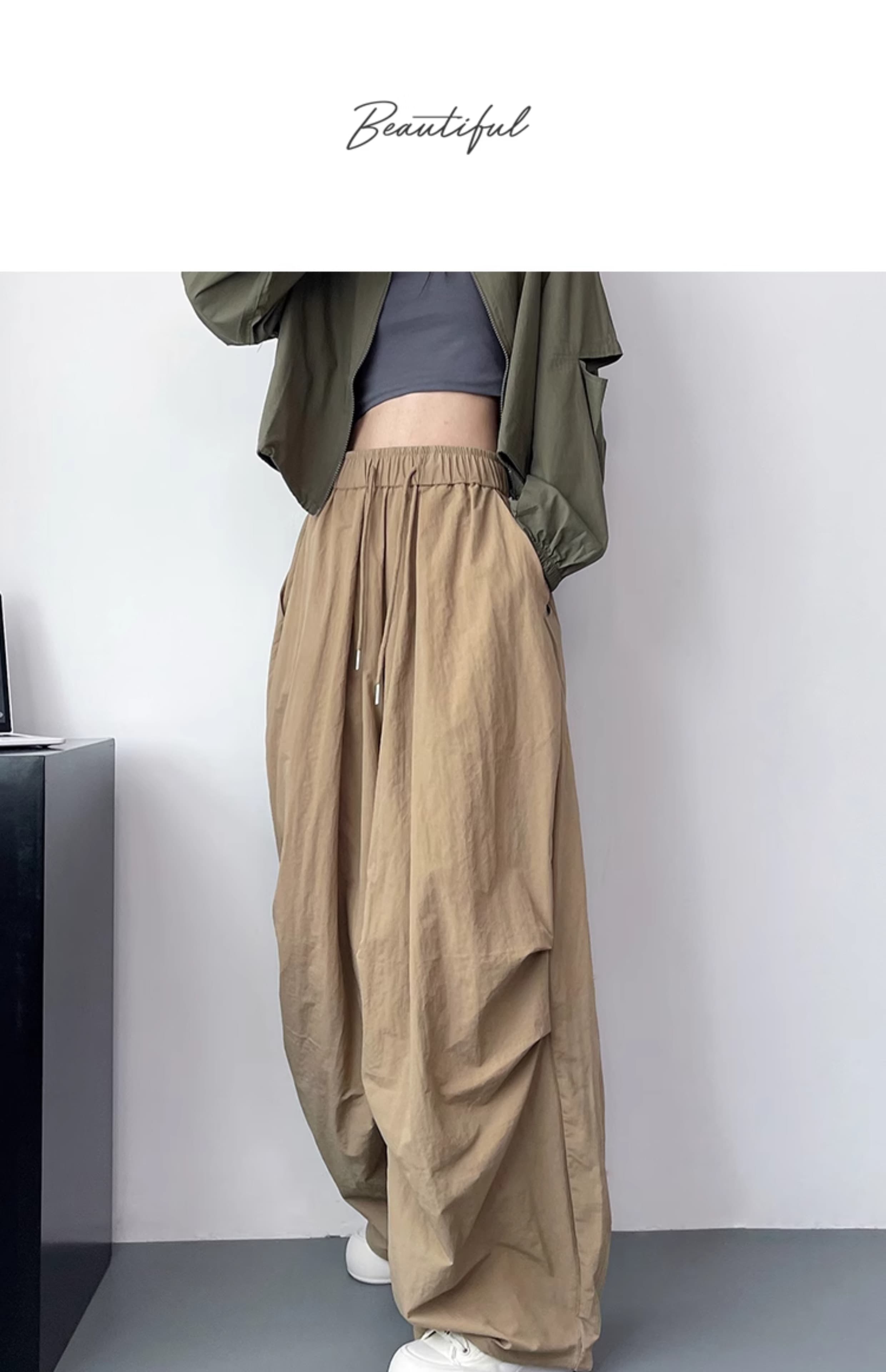 レディースワイドパンツ ドレープシルエット ギャザーパンツ